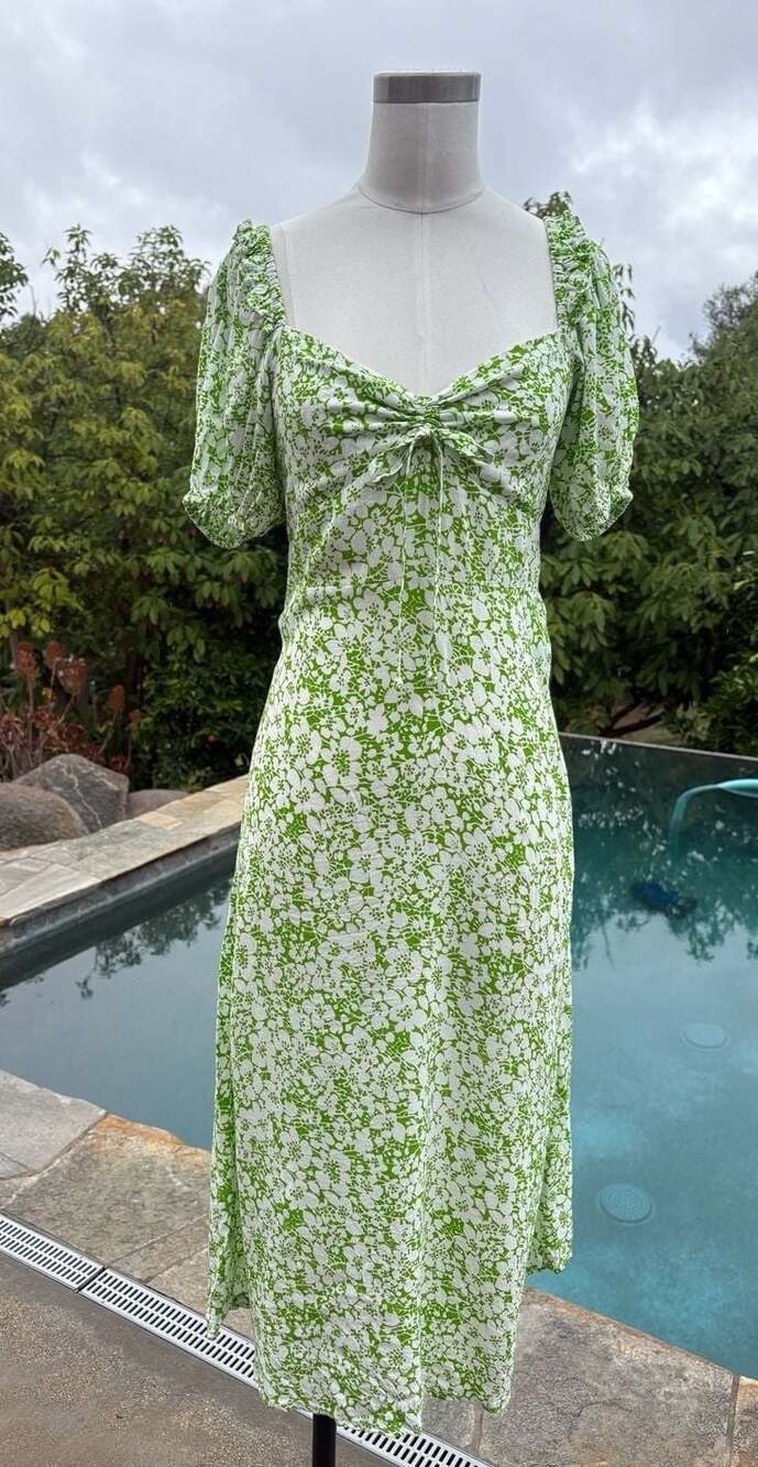 Faithfull the Brand Green Floral Smocked Midi Dress